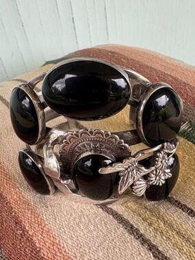 Large Sterling & Onyx Bill Kirkham Signed Cuff